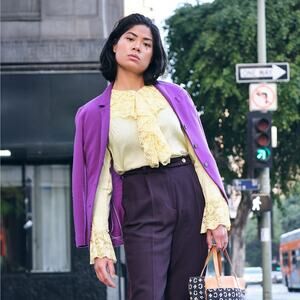 1960s I. Magnin Pale yellow Cottagecore, Cotton Lace Blouse